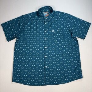 Dixxon Two Palms Party Shirt Men's 3XL Teal Pocket Stretch Golf Button Down